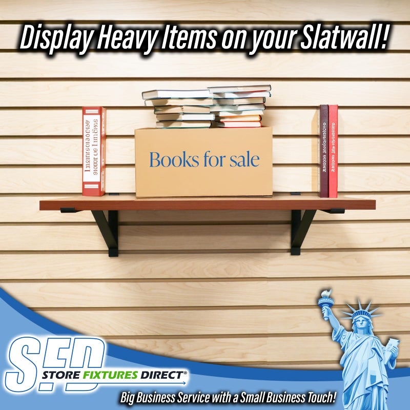 Store Fixtures Direct 12" Black Heavy Duty Slatwall Shelf Bracket with Support & Lip - 4 Pack - Image 2
